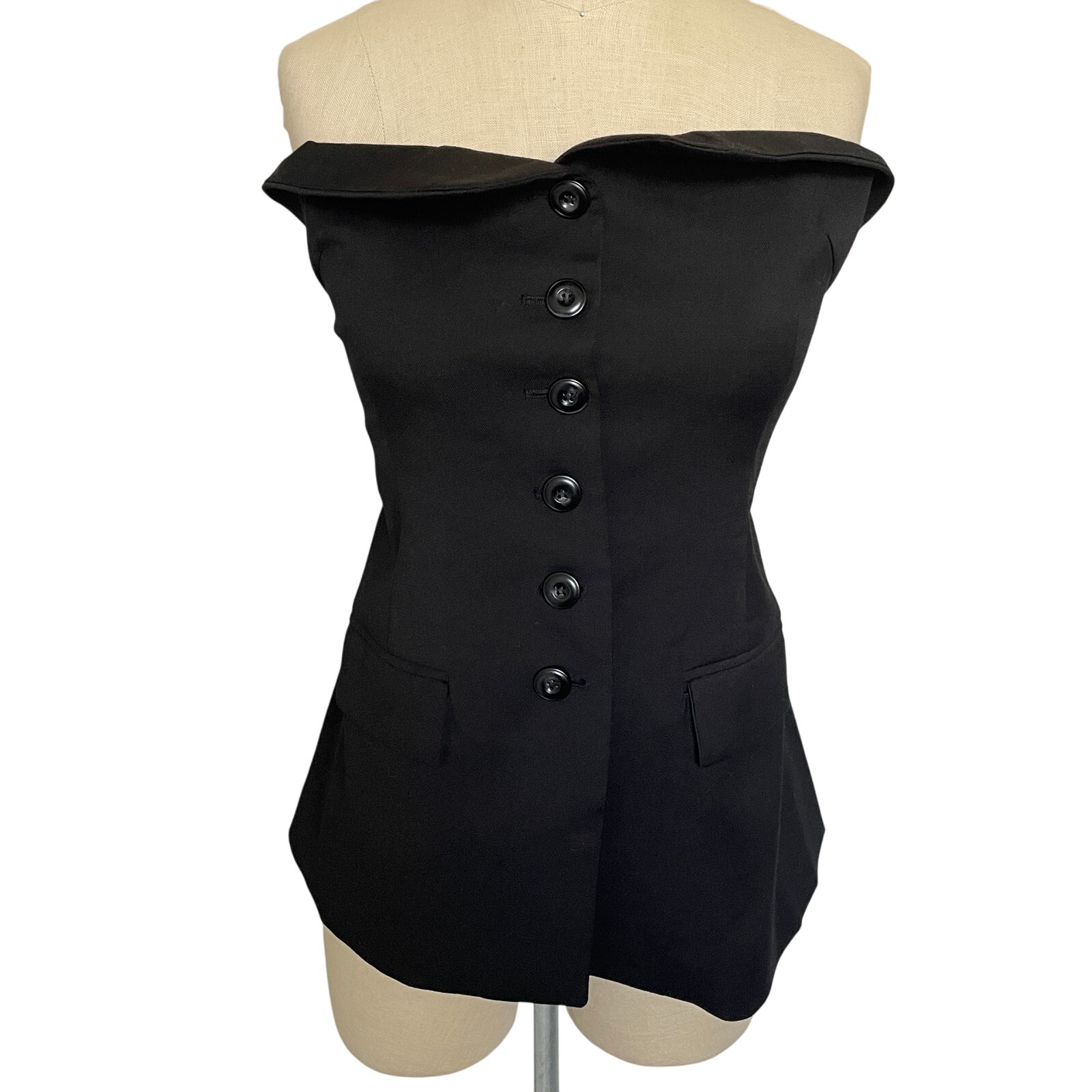 Pixie Market Black Strapless Tailored Button Vest Top M — image 2 of 8